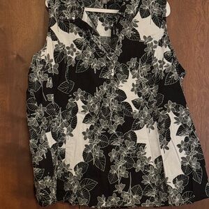 Jessica London Black and White Floral Blouse
